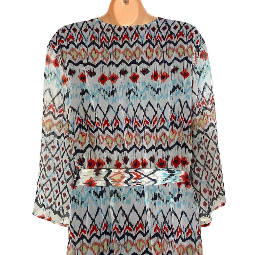 Steve Harvey Southwest Print Off-White Chiffon Office Casual Wedding Guest Dress - Picture 9 of 13